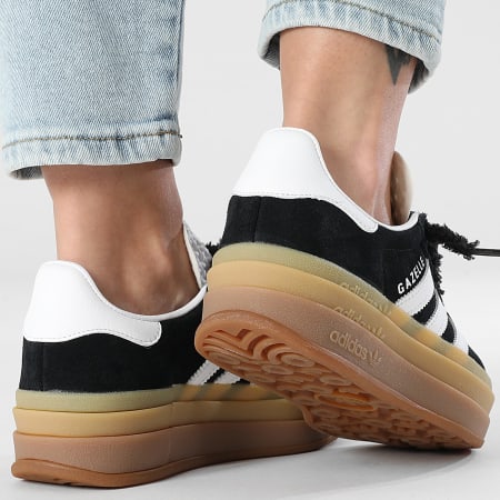 Adidas Originals - Baskets Femme Gazelle Bold IE0876 Core Black White x Superlaced Lacets Fuzzy Black